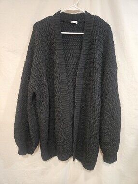 ZYIA Black Open-Front Waffle Knit Cardigan Sweater